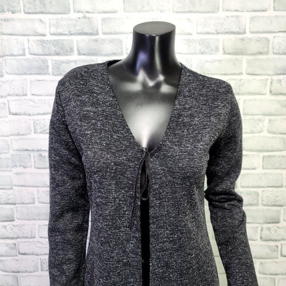 Vintage 90s Eye Candy Size M Black Grey Long Cardigan Duster Tie Front Grunge - Picture 2 of 9